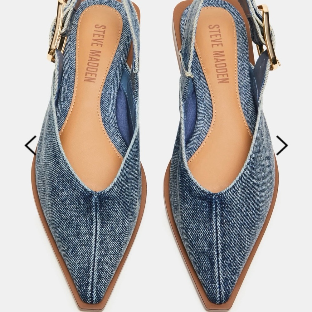 Steve Madden Denim Pointed Slingback Mules with Gold Buckle- SOLD OUT ONLINE